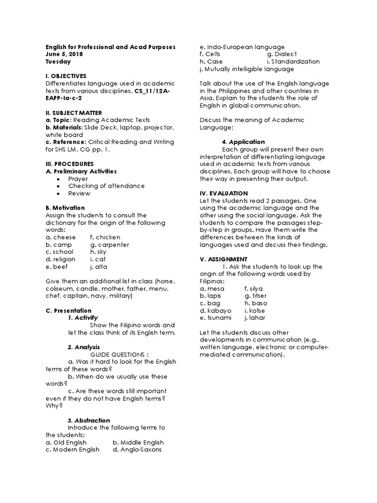 Academic Language Differentiation Guide | PDF | English Language ...