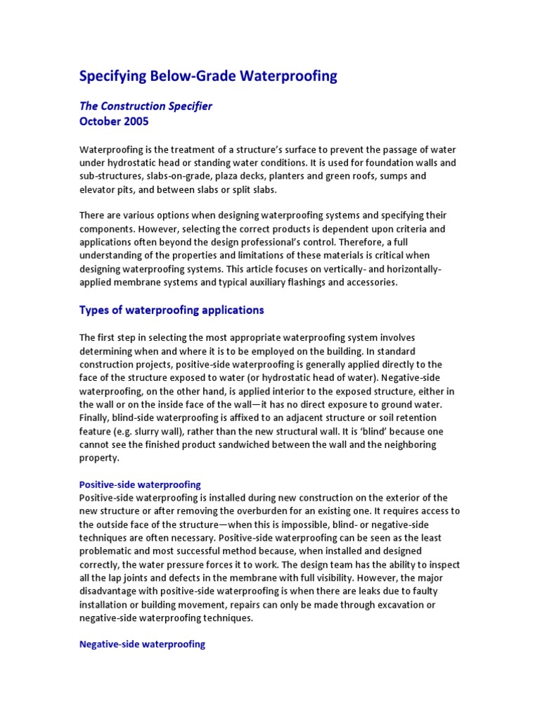 Below-Grade Waterproofing Systems Guide | PDF | Roof | Building Insulation