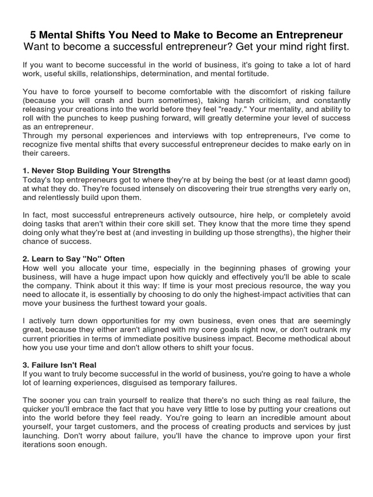 5 Mental Shifts You Need To Make To Become An Entrepreneur Pdf