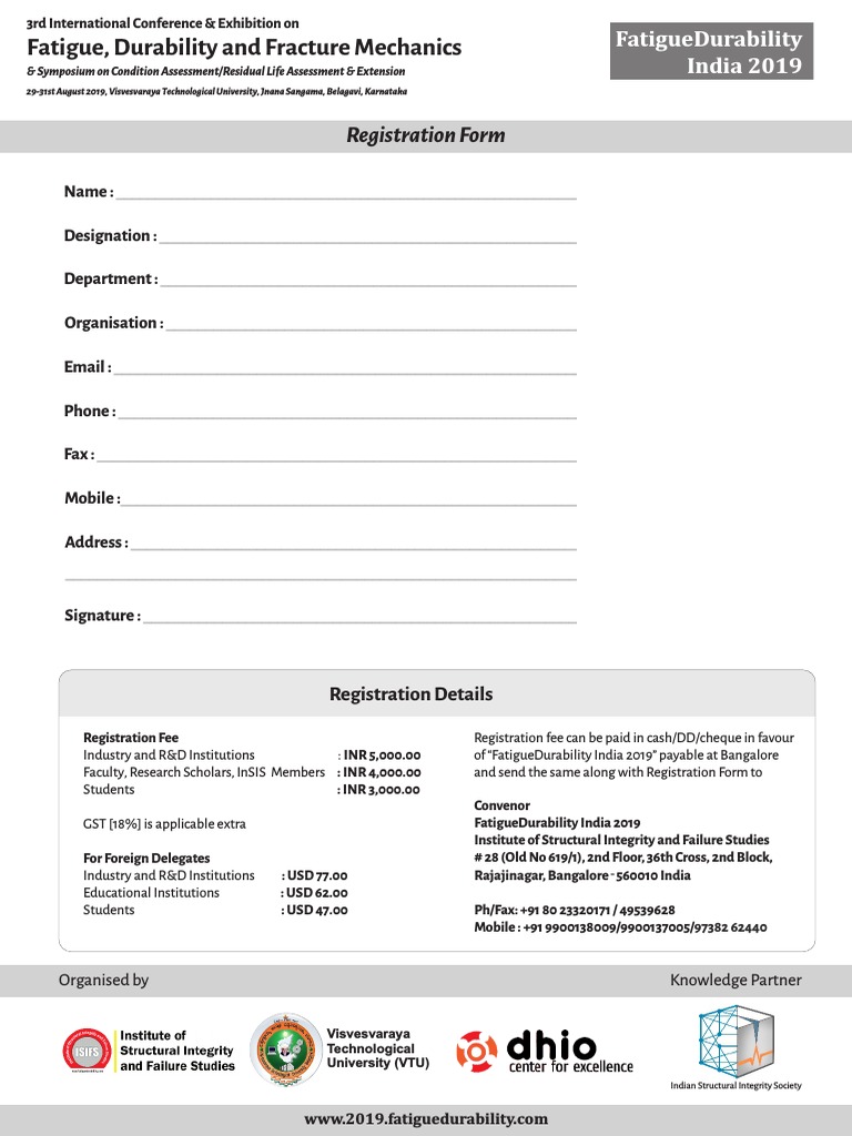 Fatigue, Durability and Fracture Mechanics: Registration Form | PDF ...
