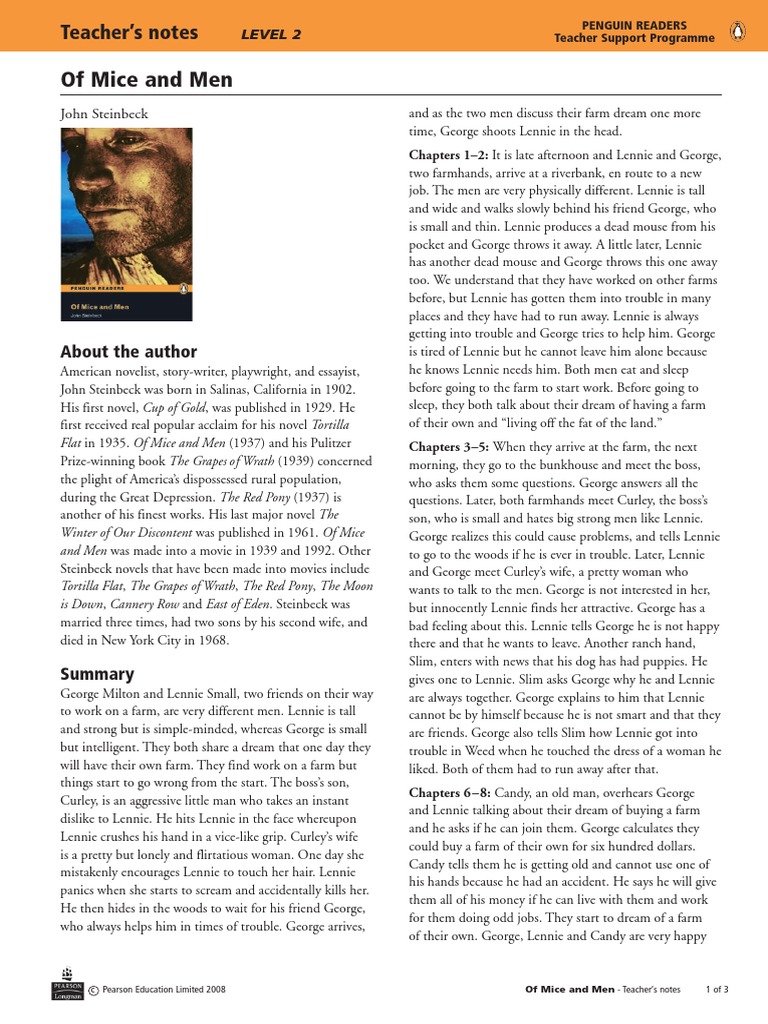 Of Mice and Men: Teacher's Notes | PDF | John Steinbeck