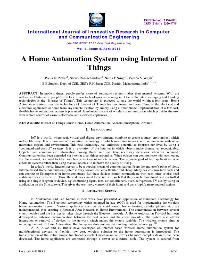 A Home Automation System Using Internet of Things | PDF | Internet ...