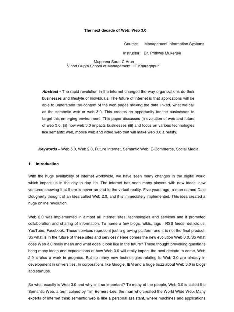 Web 3.0 - The Next Decade of Web - VGSOM | PDF