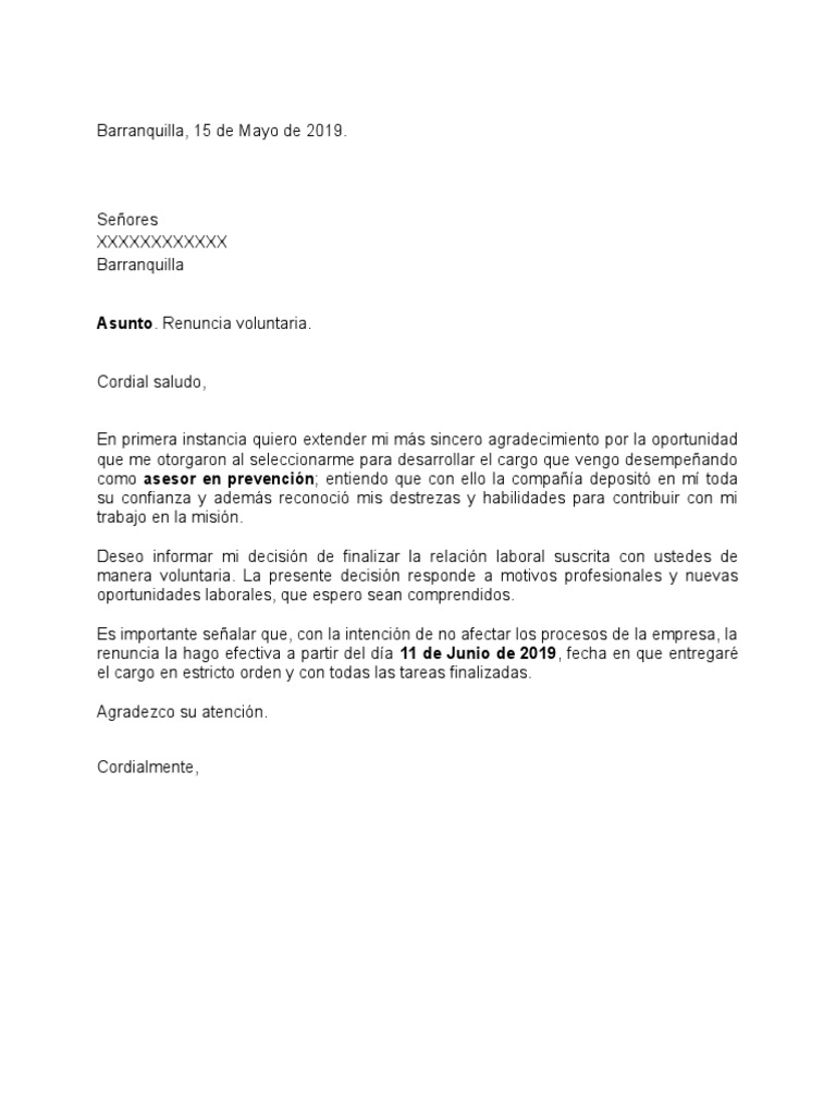 Carta de Renuncia