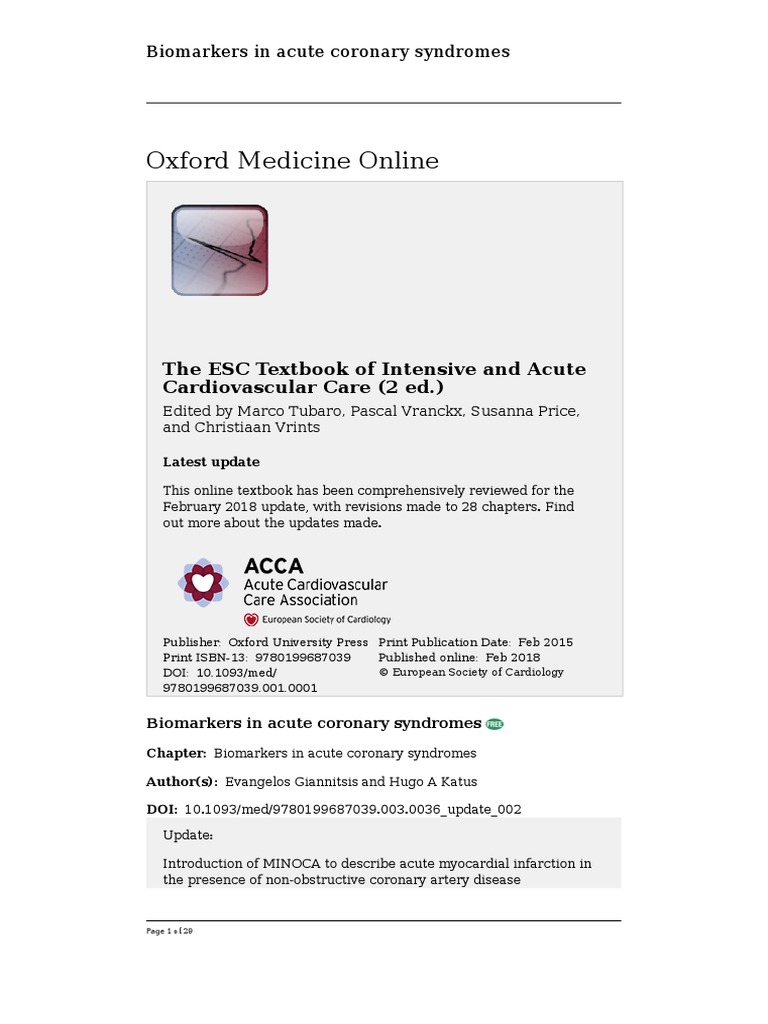 Biomarkers in Acute Coronary Syndromes | PDF | Myocardial Infarction ...