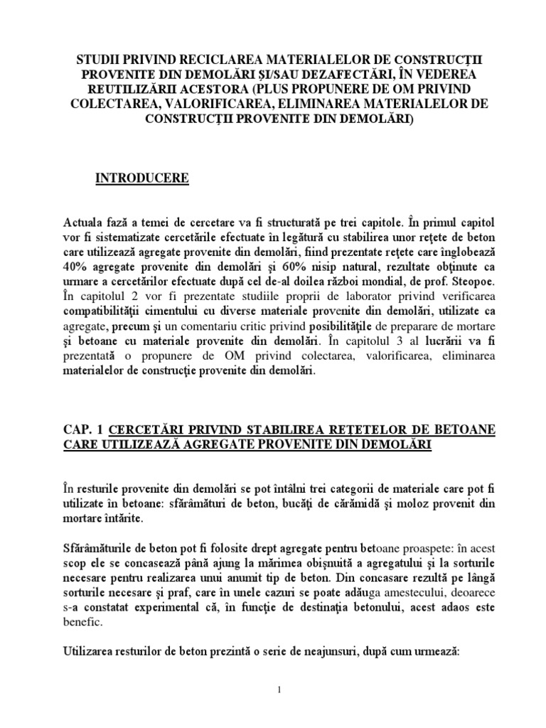 Reciclarea Mat de Constructii Provenite Din Demolari PDF | PDF