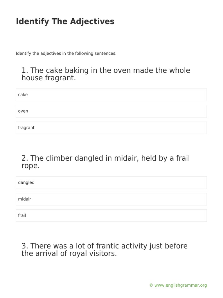 Identify The Adjectives PDF Food And Drink Preparation Baking