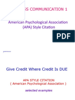 Business Communication 1: American Psychological Association (APA) Style Citation