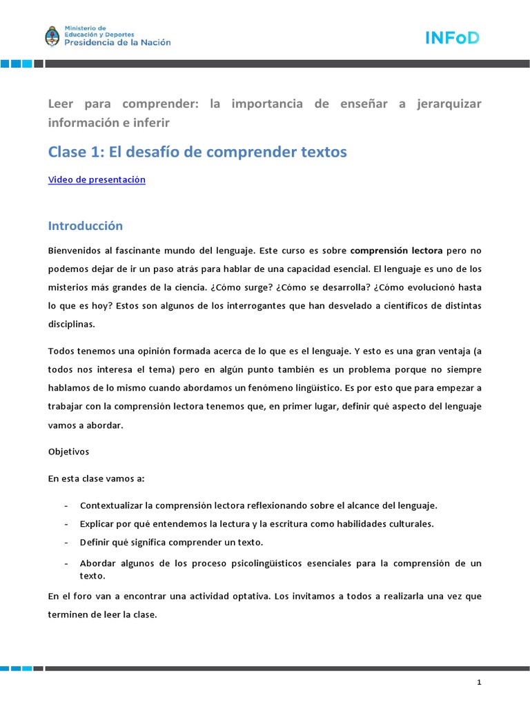 Curso 17 - Clase 1. Leer para Comprender | PDF | Comprensión lectora ...