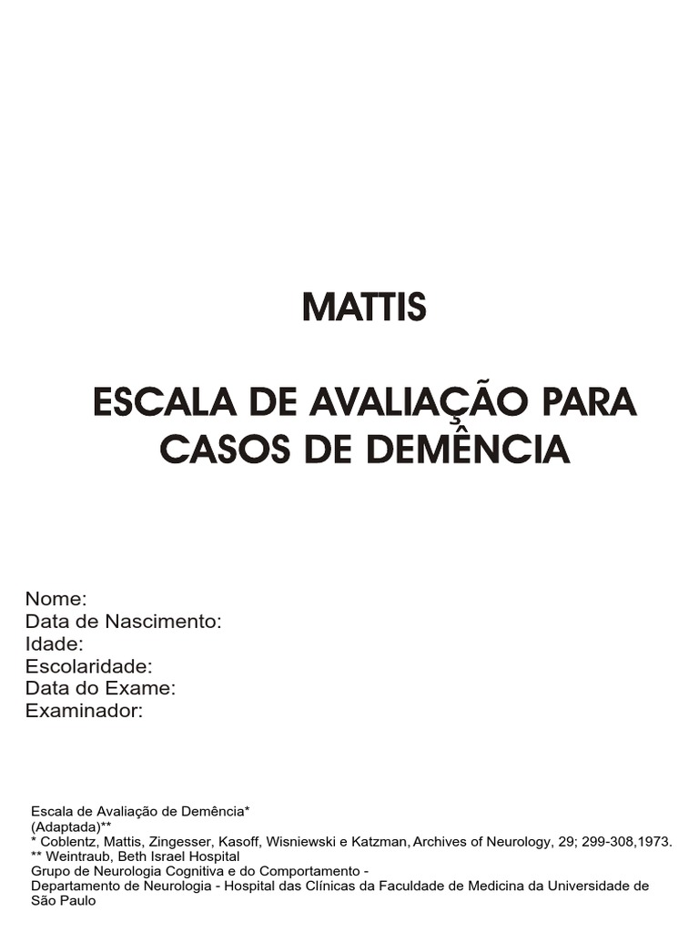 Mattis Test Pdf: Test Mattis Neuropsychologie – QEPL