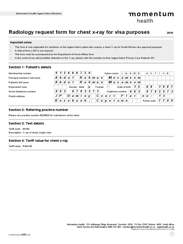 Chest X-Ray Request for Visa | PDF | Medicine | Health Care