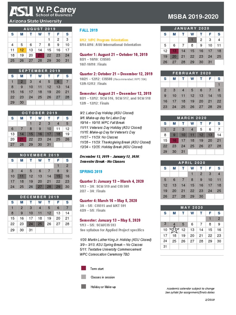 MSBA Program Calendar 2019-2020 | PDF | Academic Term | Holidays