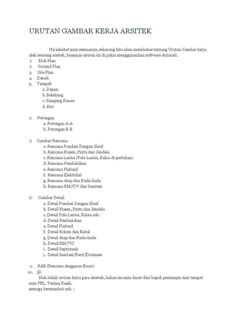 Urutan Gambar Kerja Arsitek | PDF