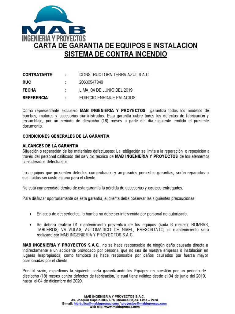 2.1.1 Carta de Garantia Sci PDF Bienes manufacturados Ingenieria