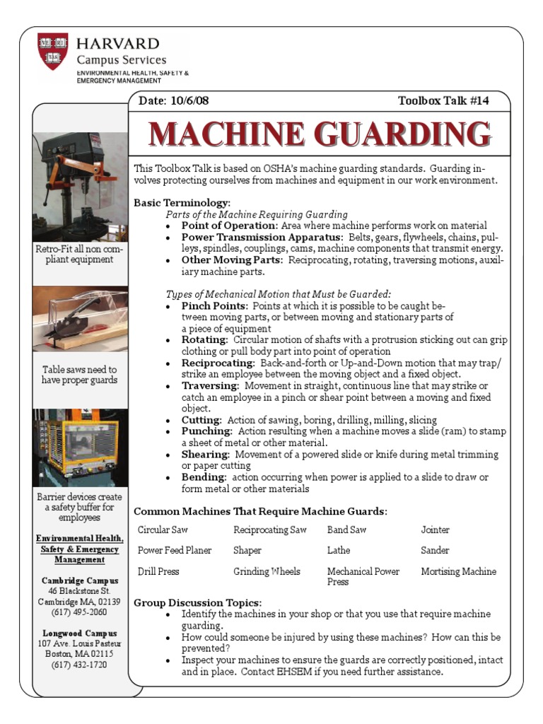 Protecting Workers from Machinery A Discussion of Machine Guarding