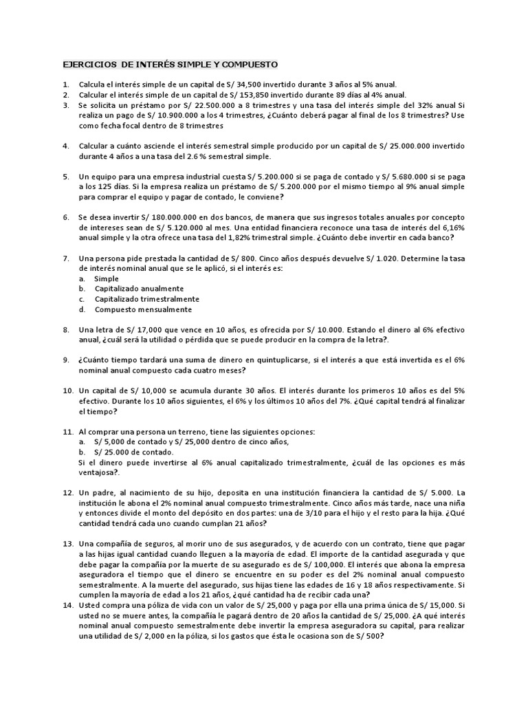Ejercicios de Interés Simple y Compuesto | PDF | Interés | Tasas de interés