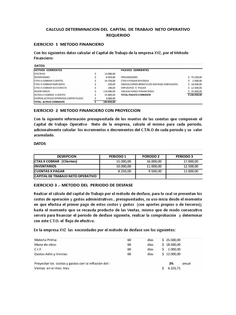 Cálculo del Capital de Trabajo Neto | PDF