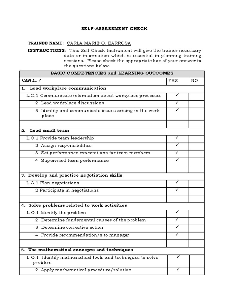 Self-Assessment Checklist for Trainees | PDF | Negotiation | Regulatory ...