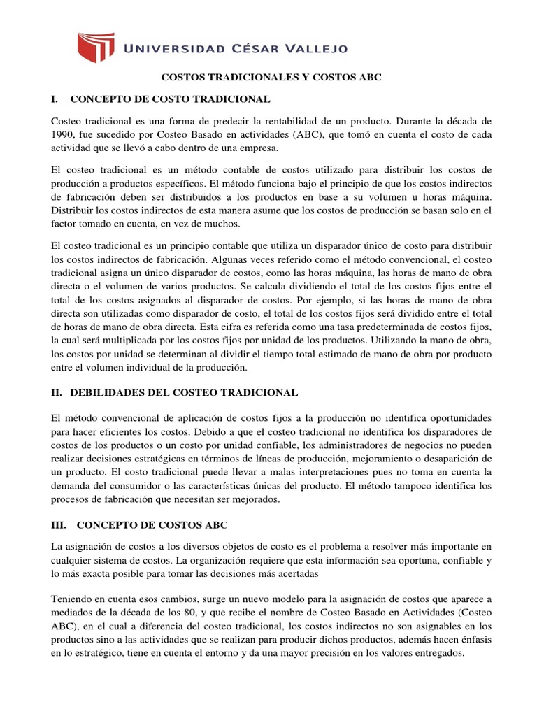Comparativa: Costeo Tradicional vs ABC | PDF | Costo | Business