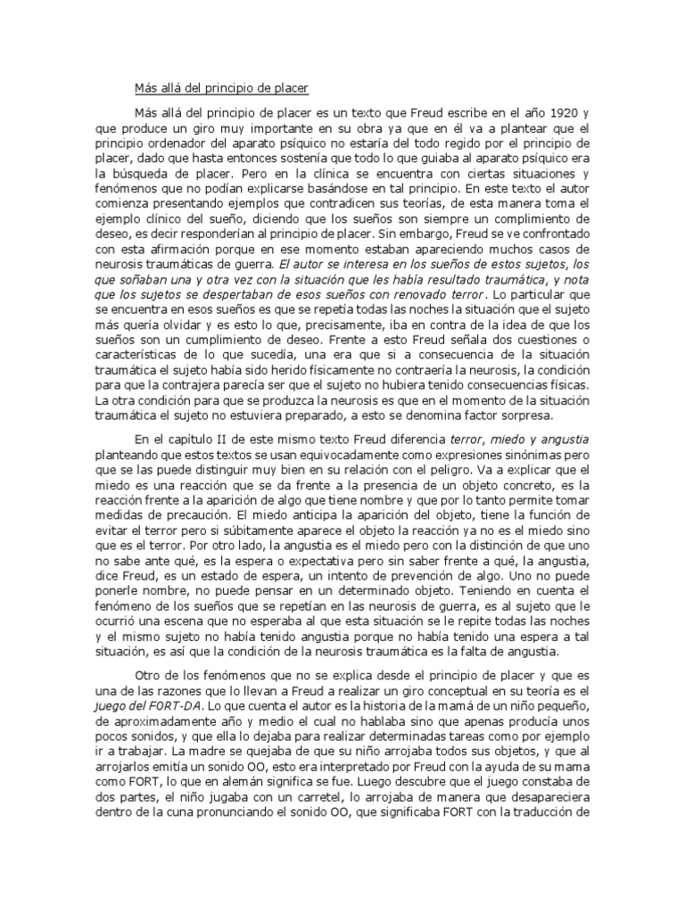 Freud Más Allá Del Principio de Placer Trauma