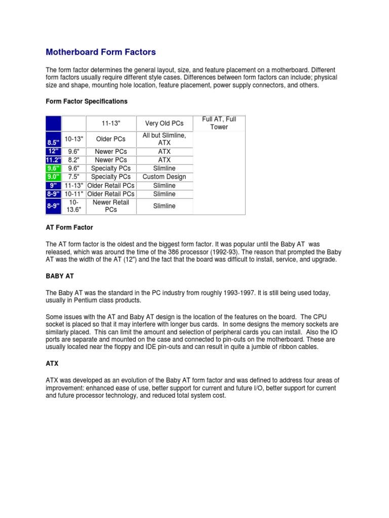 Motherboard Form Factors | PDF | Personal Computers | Desktop Computer