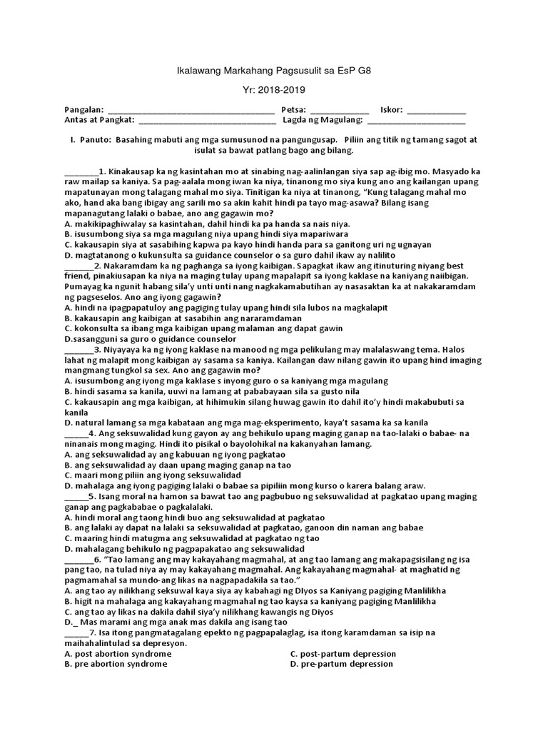 Esp 8 Exam | PDF