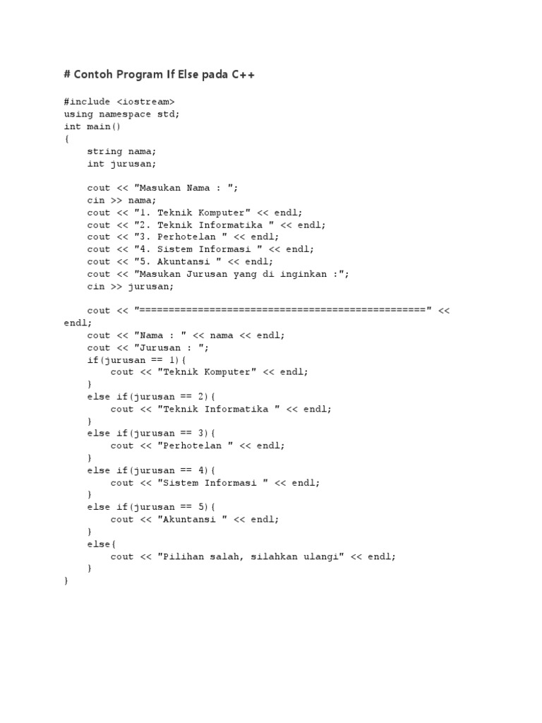 Contoh Program Percabangan C++ | PDF | Metode & Bahan Ajar | Komputer