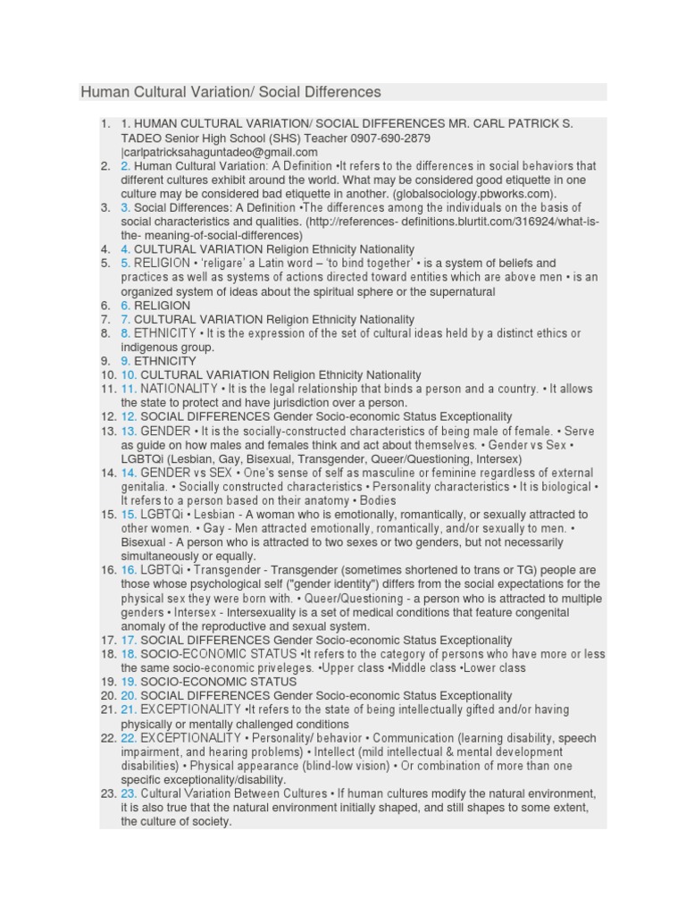 Human Cultural Variation Explained | PDF | Gender | Gender Studies