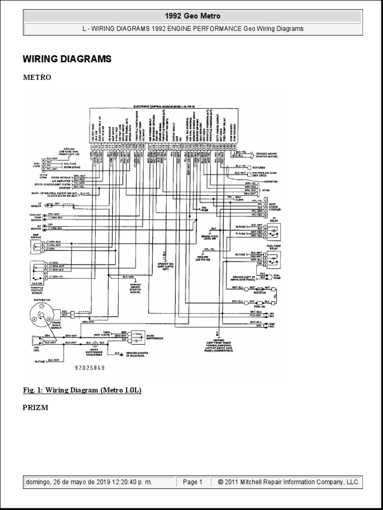 1992 Geo Prizm Engine Diagram