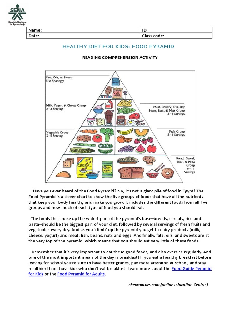 Food Pyramid Reading Comprehension | Pdf | Foods | Eating Behaviors Of  Humans