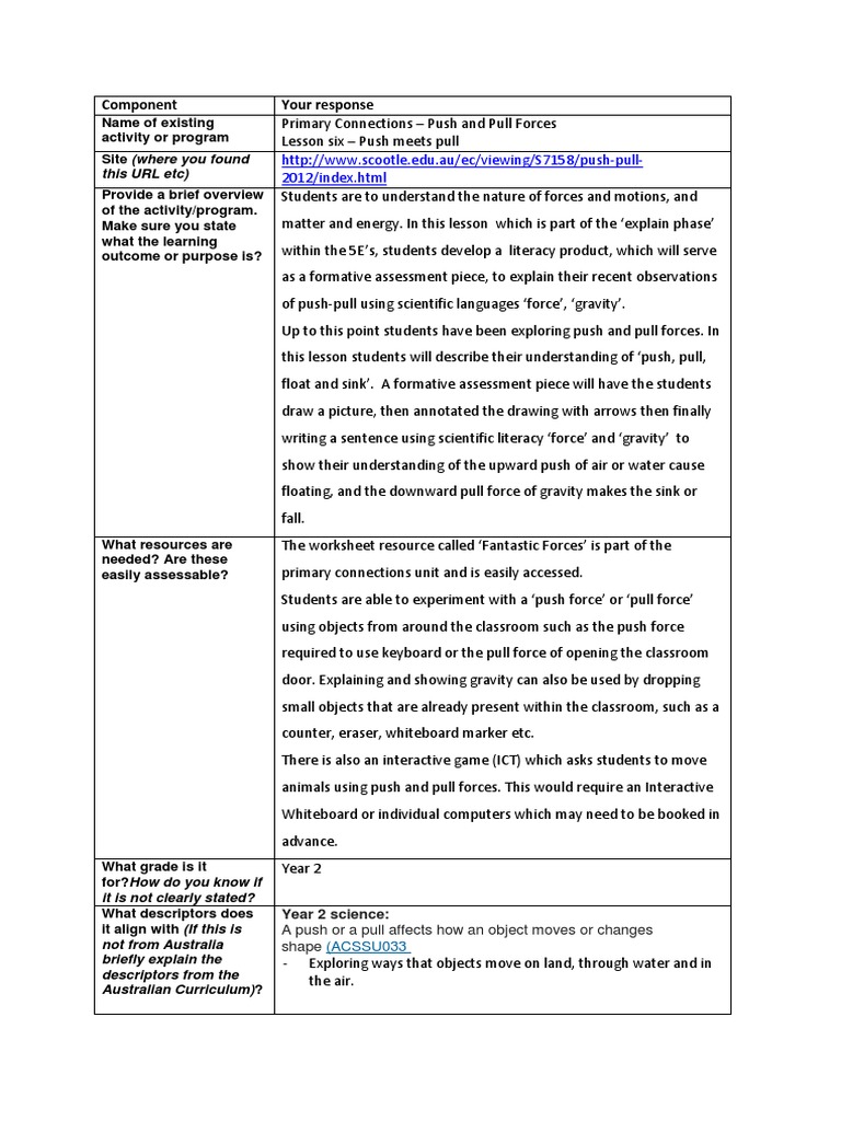 Year 2 Push and Pull Forces Lesson | PDF | Educational Technology | Force
