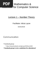 CSE1202 Mathematics & Statistics For Computer Science: Lecture 1 - Number Theory