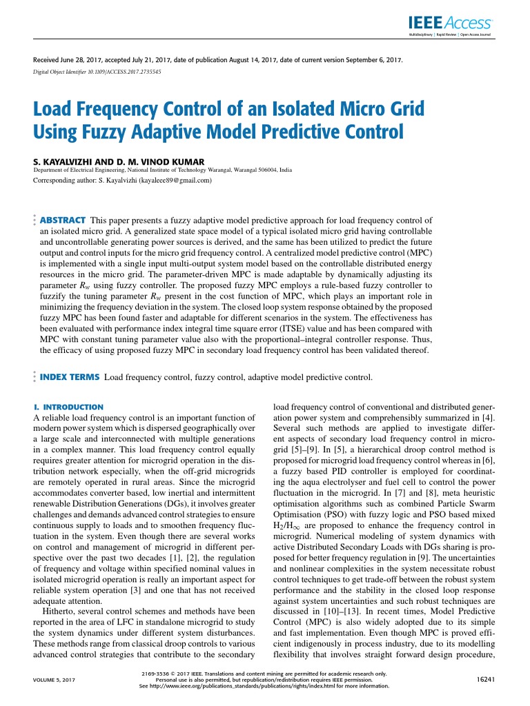 Fuzzy Adaptive Control for Microgrid Frequency | PDF | Control Theory ...