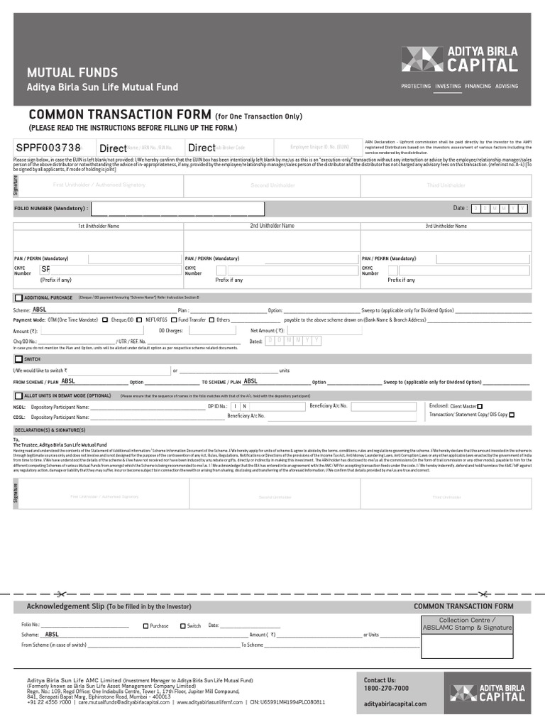 Kfintech Common Transaction Form Pdf Download