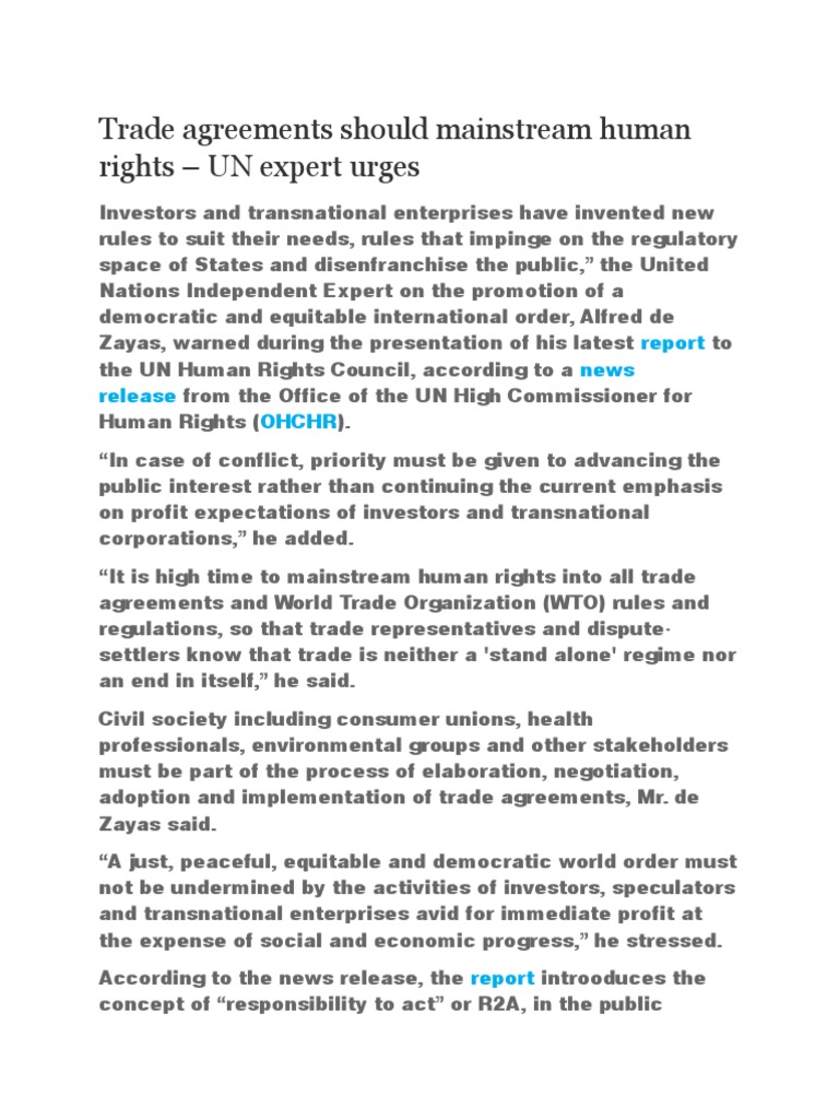 Mainstreaming Human Rights in Trade | PDF | Human Rights | United Nations
