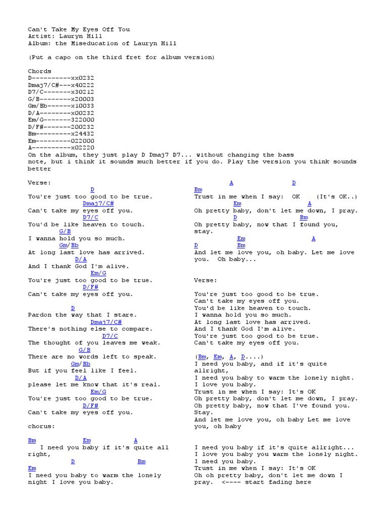 Can T Take My Eyes Off You Pdf Songs Music Media