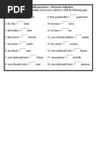 Class Worksheet On Possessive Adjectives - Revised