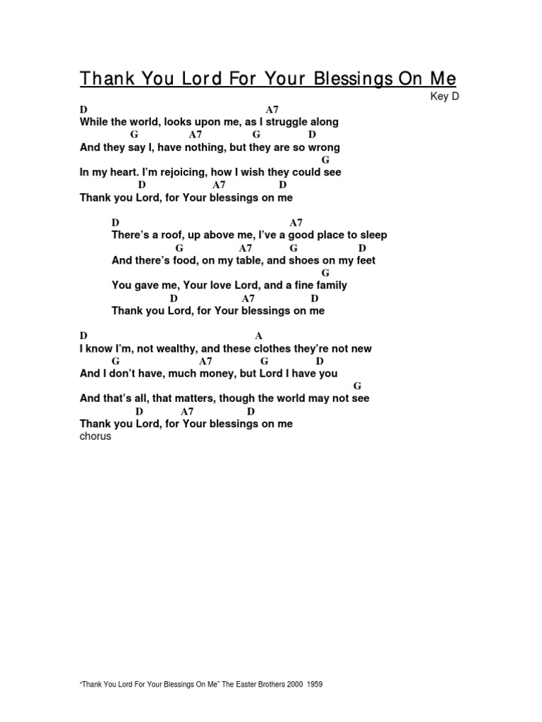 Thank You Lord For Your Blessings On Me Chords In D | Pdf