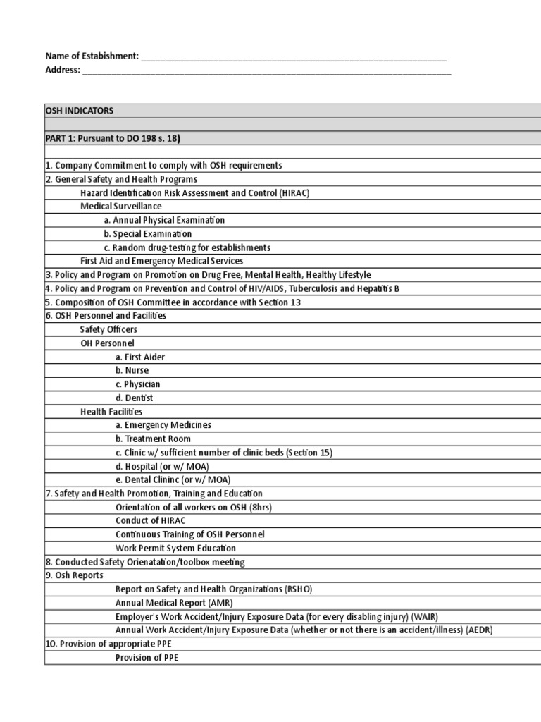 OSH Compliance Checklist Overview | PDF | Occupational Safety And ...
