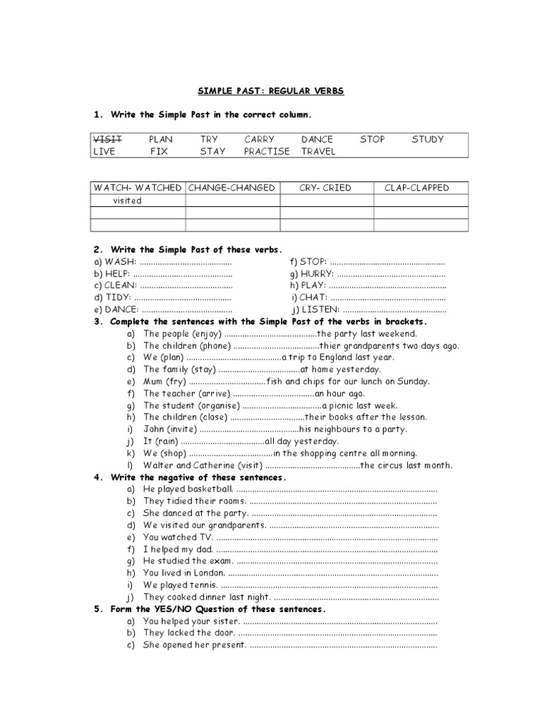 Simple Past Regular Verbs Exercises | PDF | Linguistic Typology ...