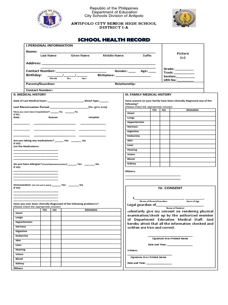 School Health Record PDF Physical Examination Hypertension