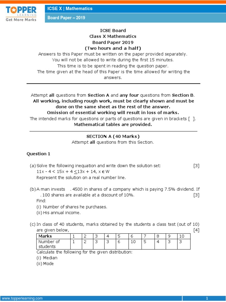 ICSE X Mathematics Board Paper 2019 Circle Area