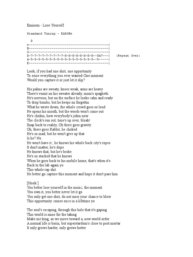 Lose Yourself Lyrics | Download Free PDF | Entertainment (General ...