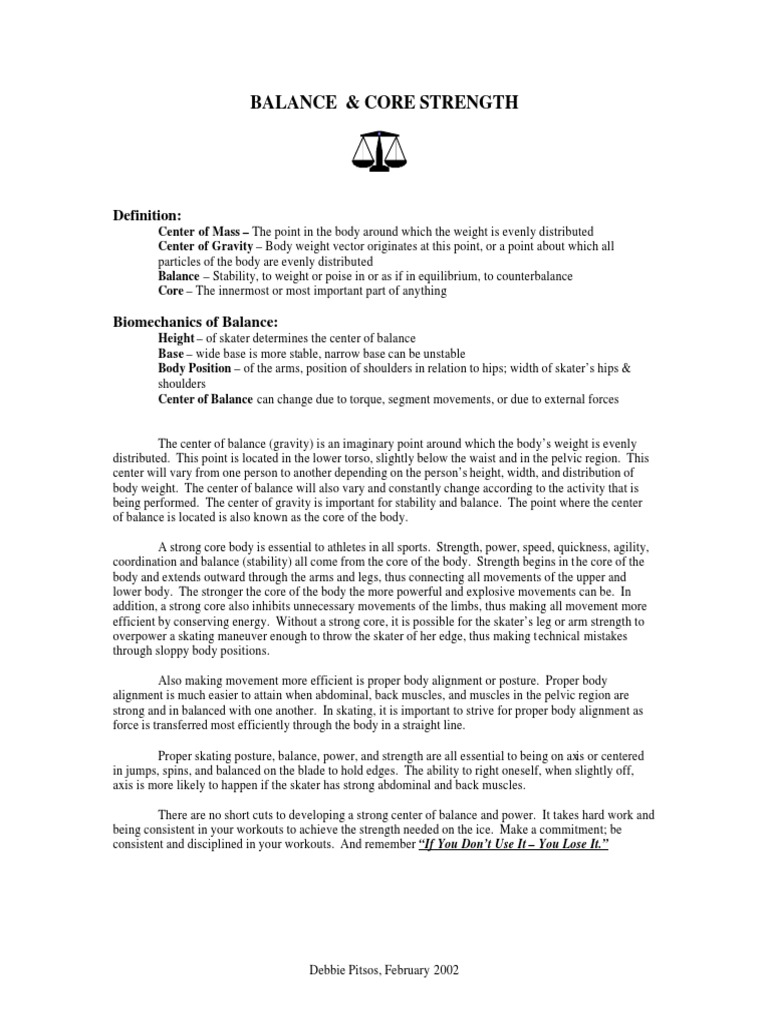 Balance & Core Strength Definition PDF Center Of Mass Physical
