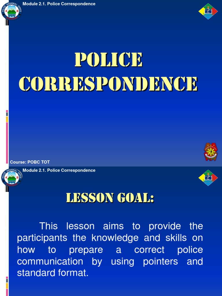 Police Correspondence Training Guide | PDF | Police | Communication