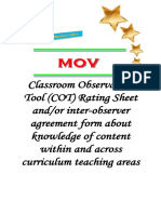 Classroom Observation Tool (COT) Rating Sheet And/or Inter-Observer Agreement Form About Knowledge of Content Within and Across Curriculum Teaching Areas