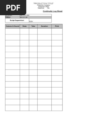 Continuity Log Sheet