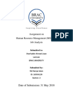 Assignment On Human Resource Management (MGT301) Job Analysis