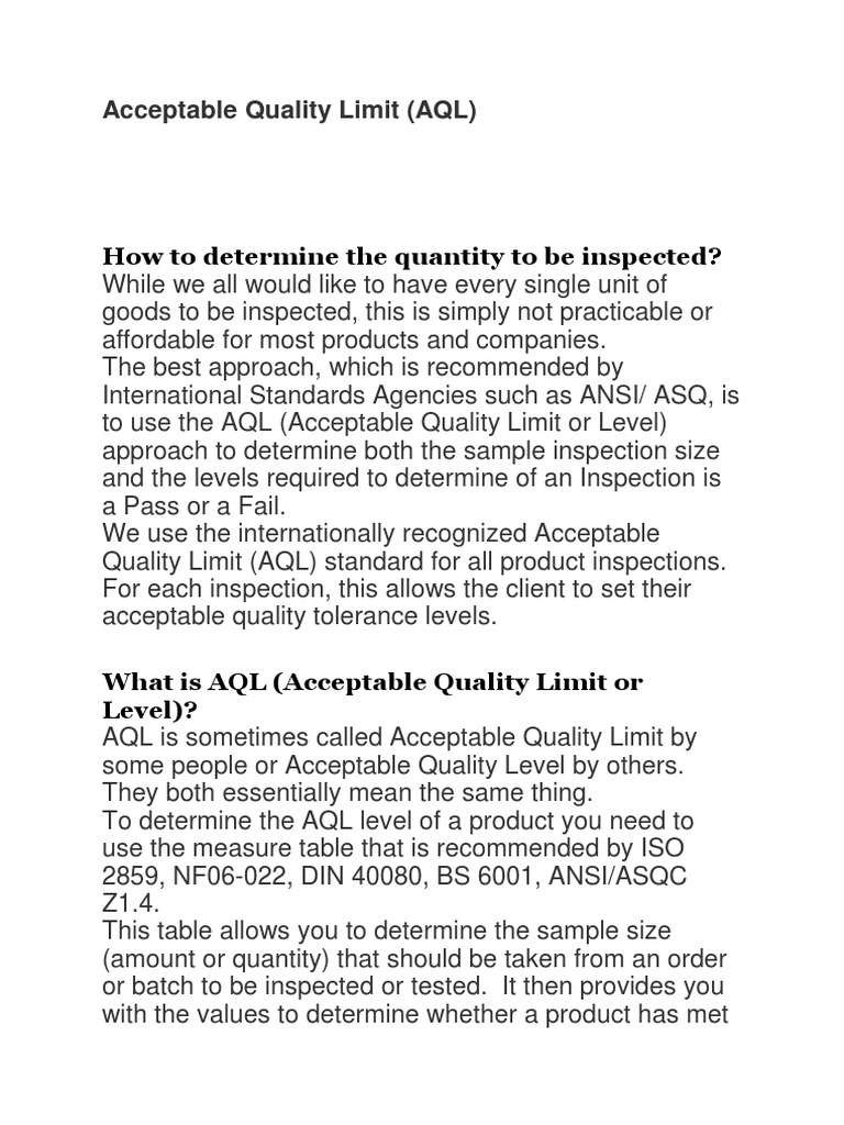Acceptable Quality Limit PDF Engineering Tolerance Evaluation