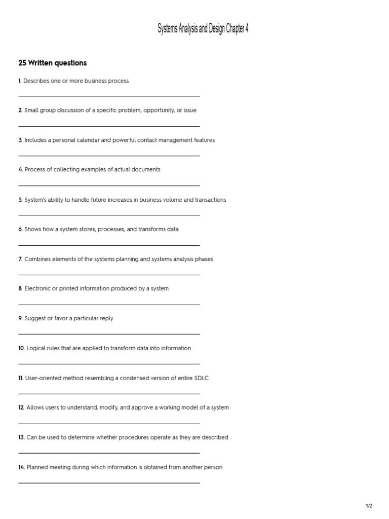 Systems Analysis and Design Chapter 4: 25 Written Questions | PDF